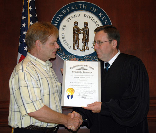 Tom Castlen presents Kentucky Colonel to Thomas Kennedy