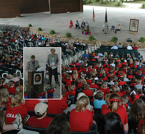 Students watch as Connie Nass Presents endorsement to Thomas Kennedy